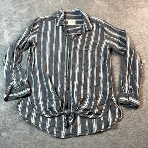 American Eagle‎ Shirt Women's Small Gray Oversized Striped Tie-Front Top Blouse